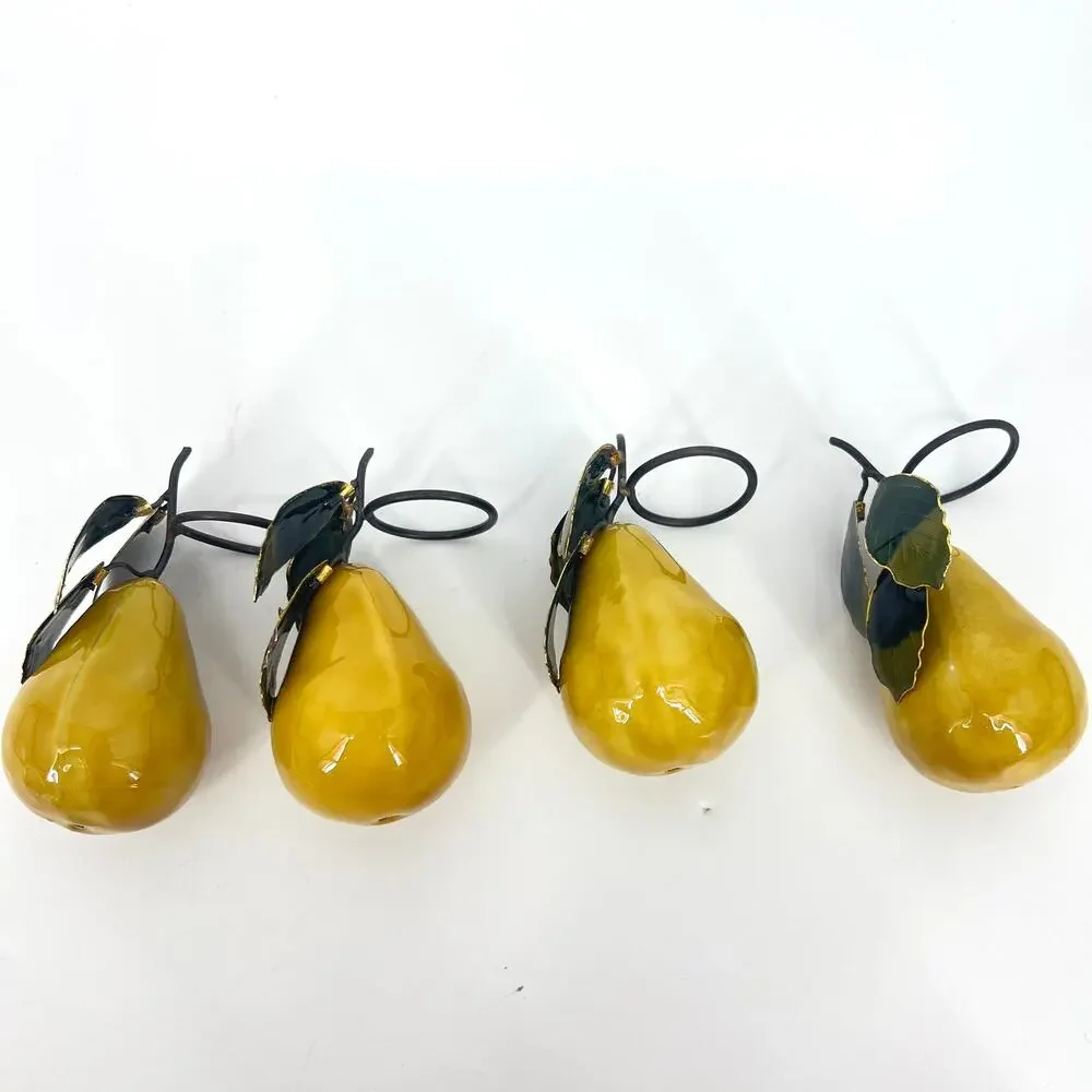 Enameled Metal Yellow Pear with Leaf Napkin Rings 3